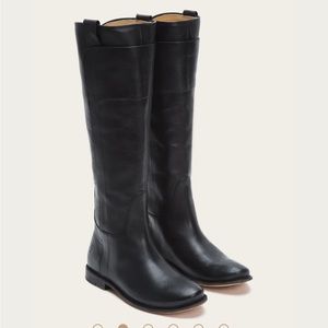 FRYE Paige Tall Riding Boot in Black Leather, Size 6.5